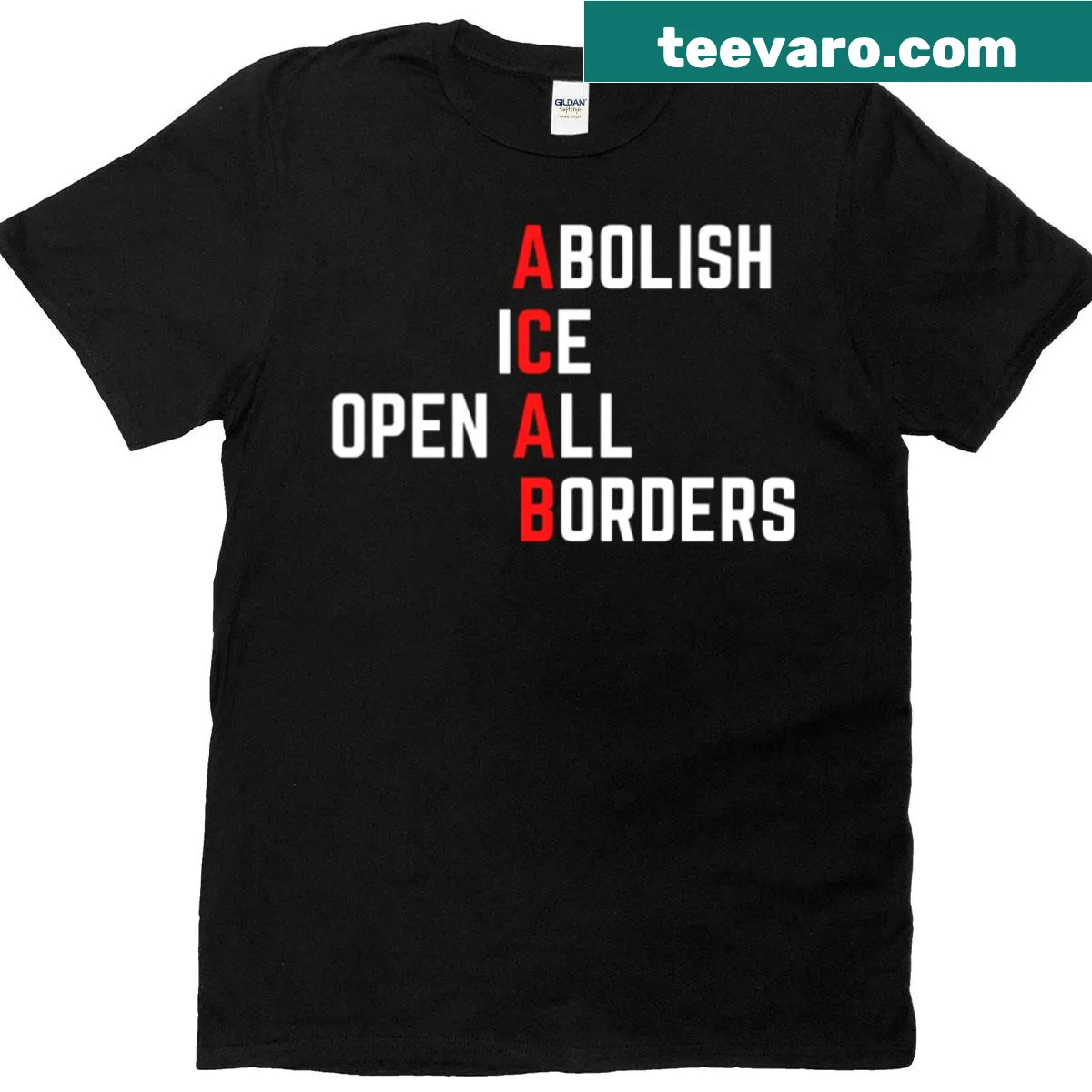 Typography shirt featuring 'ACAB Abolish Ice' text design — on a men's t-shirt