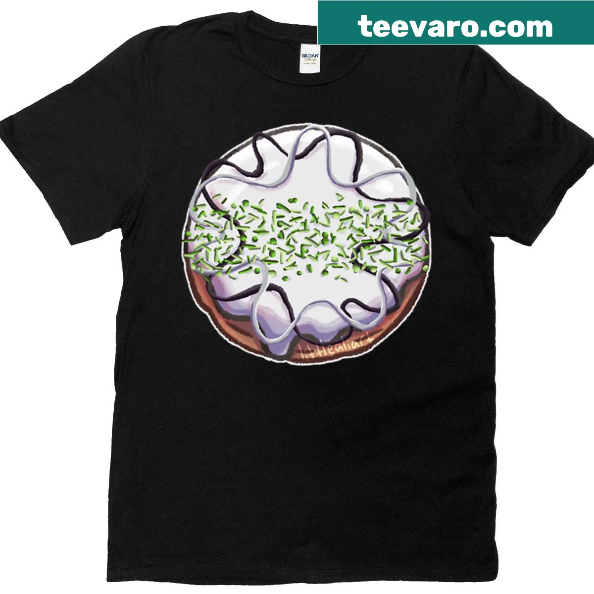 Cartoon donut design celebrating Agender Pride — on a men's t-shirt