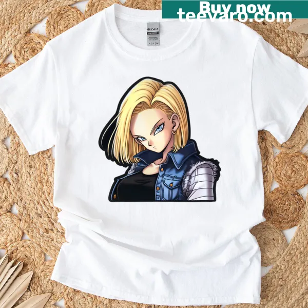 Android 18 patch graphic printed T-shirt for anime fans