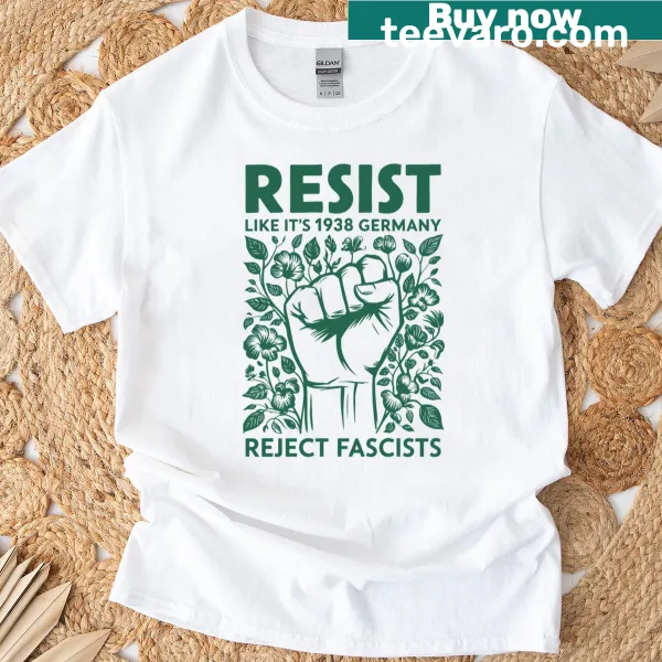 Bold typography graphic conveying anti-fascist message on a t-shirt