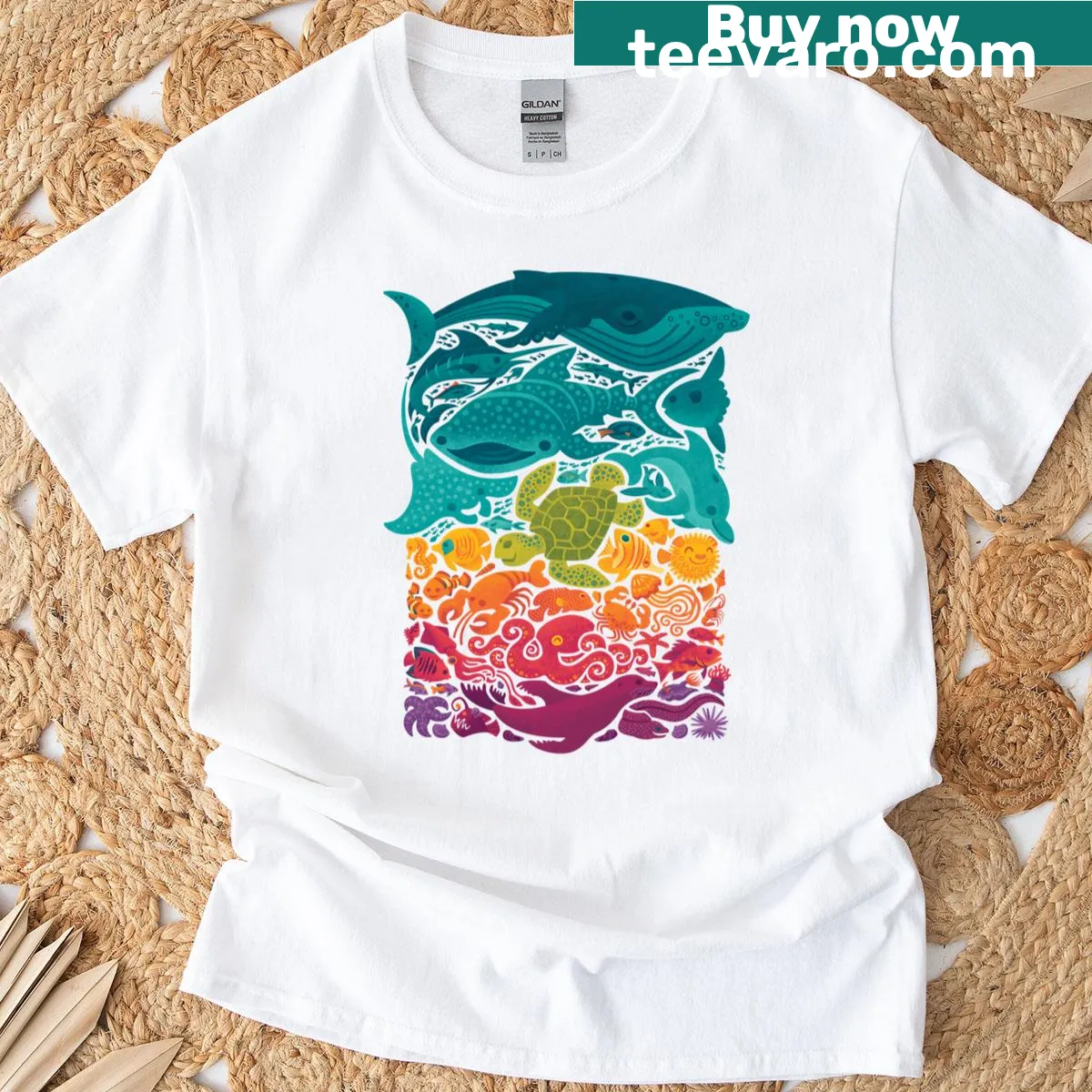 Abstract aquatic design t-shirt featuring waves and fluid shapes — on a men's t-shirt
