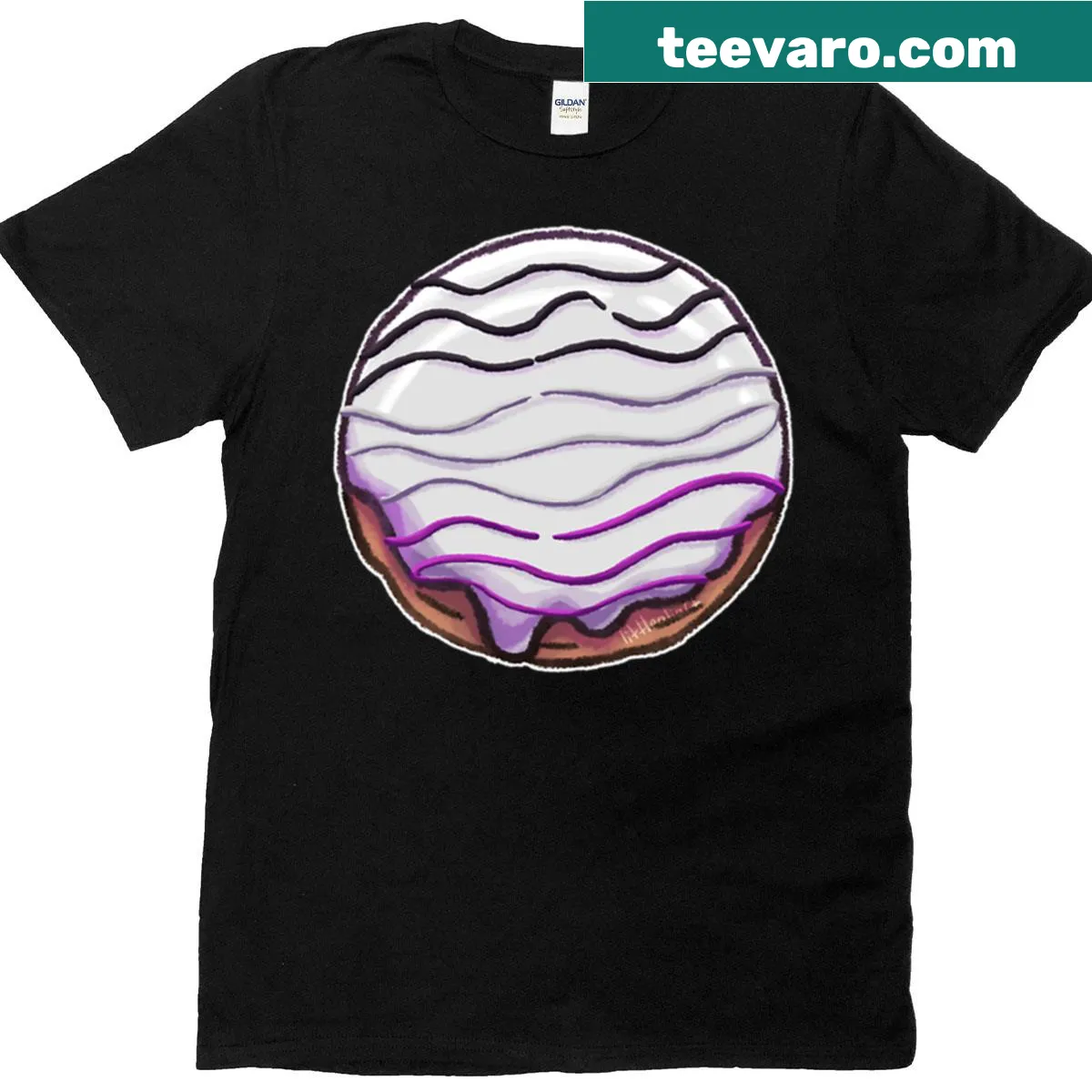 T-shirt with a playful donut illustration celebrating asexual pride — on a men's t-shirt