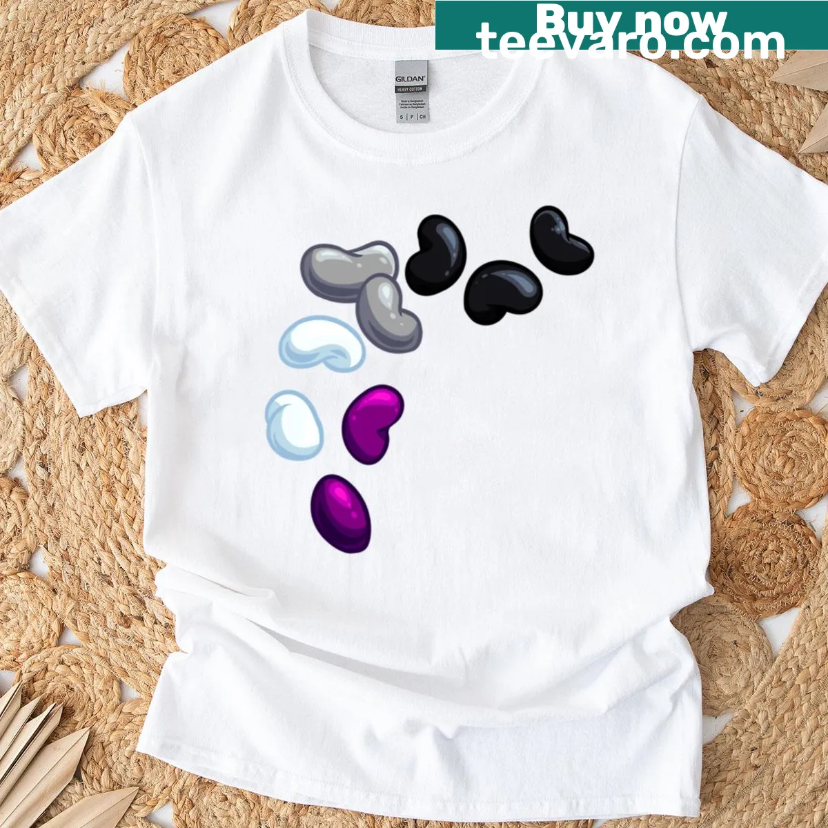 Cartoon jellybeans illustration representing asexuality on a T-shirt. — on a men's t-shirt