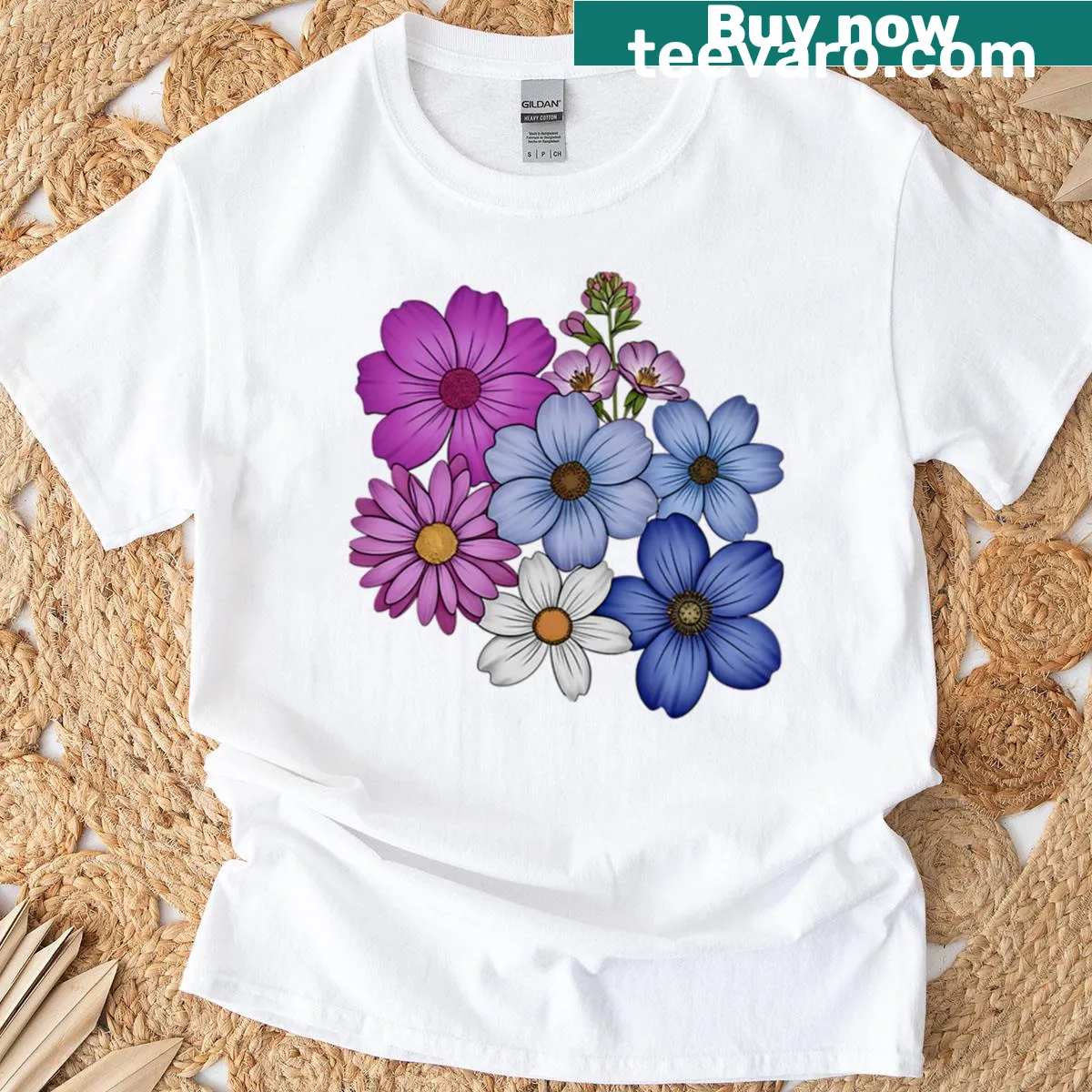 Floral design representing bisexual pride on T-shirt — on a men's t-shirt