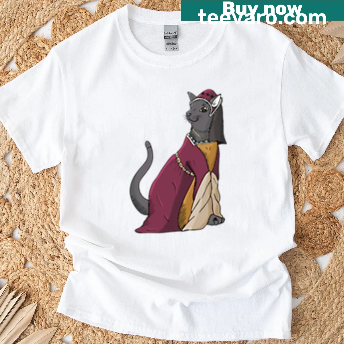 Stylized black cat icon representing the Tudor breed on a t-shirt — on a men's t-shirt