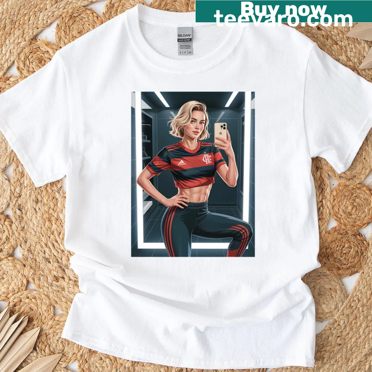 Illustrated T-shirt of a sporty girl representing Brazilian football — on a men's t-shirt