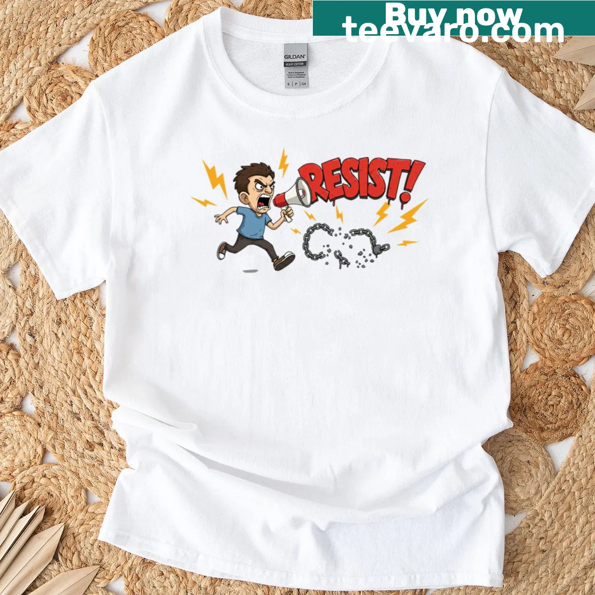 Vintage distressed T-shirt with a rebel fist design for resistance — on a men's t-shirt