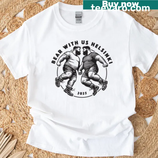 Illustration of jumping bears on a T-shirt for kids.