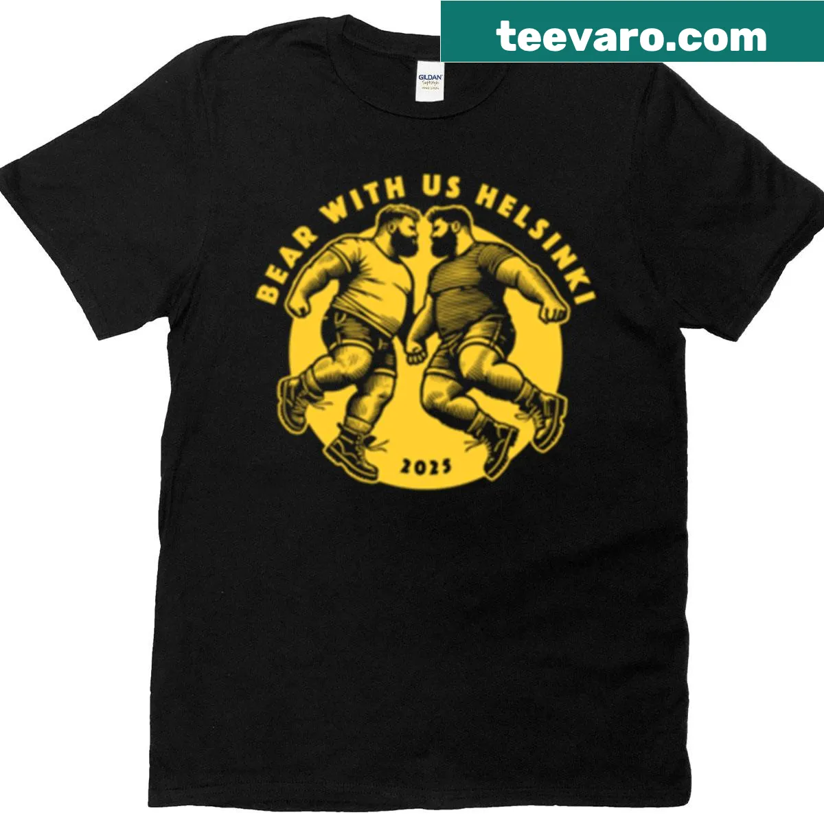 Cartoon bears jumping on a T-shirt designed for kids — on a men's t-shirt