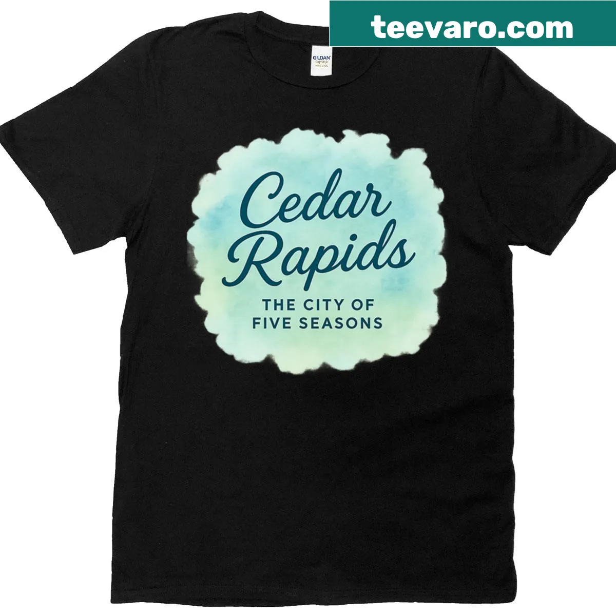 Watercolor typography design T-shirt representing Cedar Rapids city — on a men's t-shirt