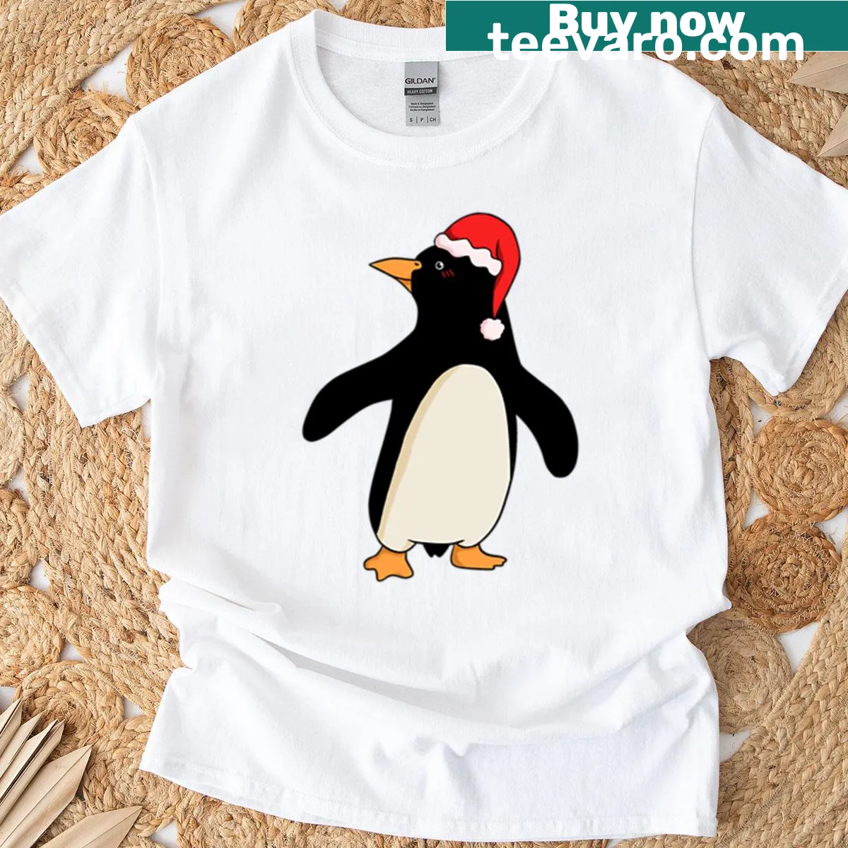 Cute penguin illustration in a festive design on a T-shirt — on a men's t-shirt