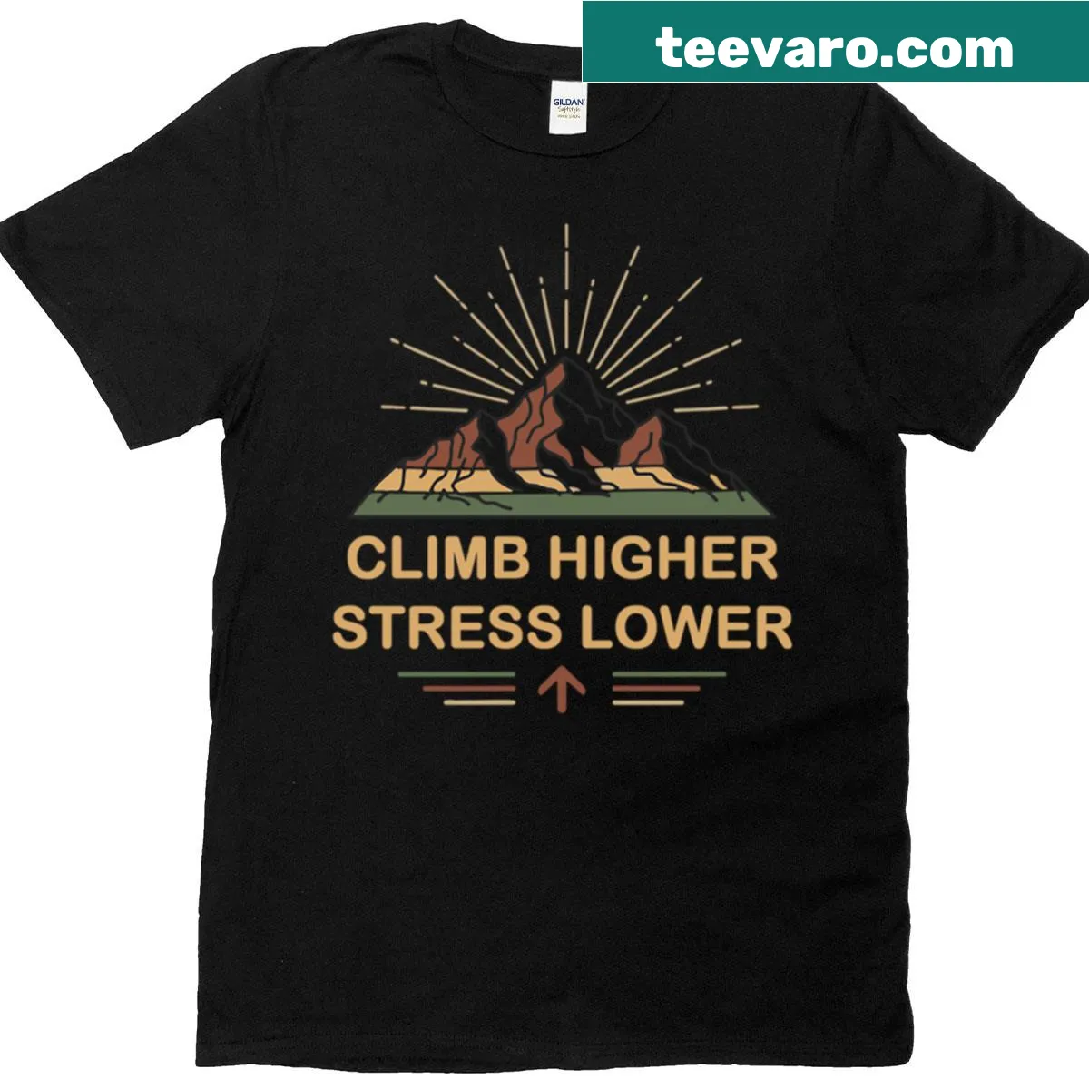 Retro mountain graphic on a hiking-themed t-shirt — on a men's t-shirt