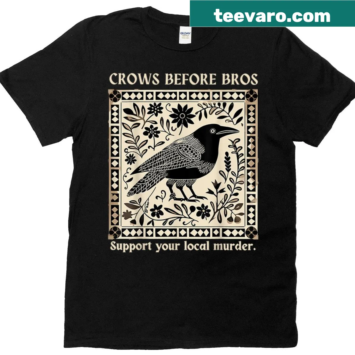 Vintage-style T-shirt with the saying 'Crows Before Bros' — on a men's t-shirt