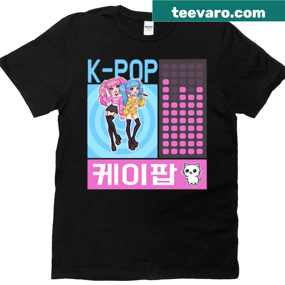 Cute K-pop Duo Cat t-shirt featuring fashionable cats — on a men's t-shirt