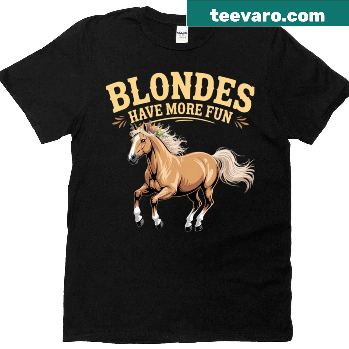 Palomino horse t-shirt with funny saying about blondes — on a men's t-shirt