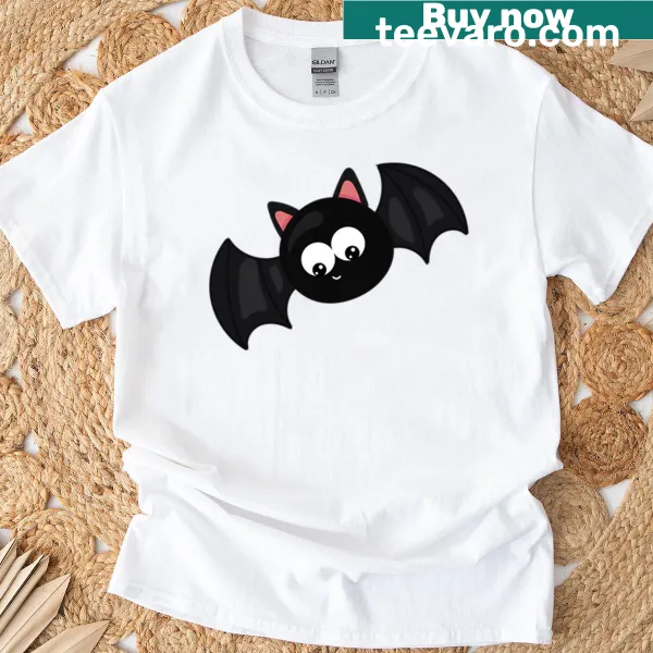 Adorable round black bat illustration on T-shirt