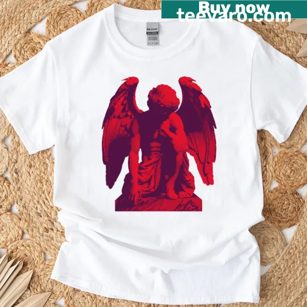 Whimsical angel graphic with bold text on a dad-themed t-shirt