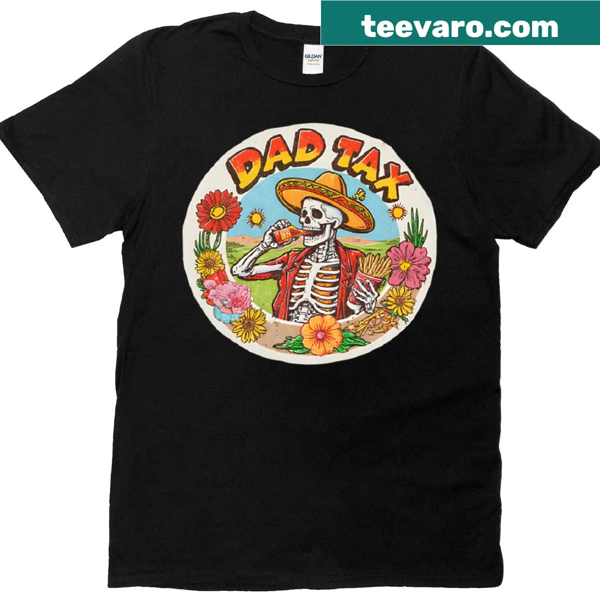 T-shirt with humorous text 'Dad Tax: Delight Taste-Test Duty' in bold typography — on a men's t-shirt