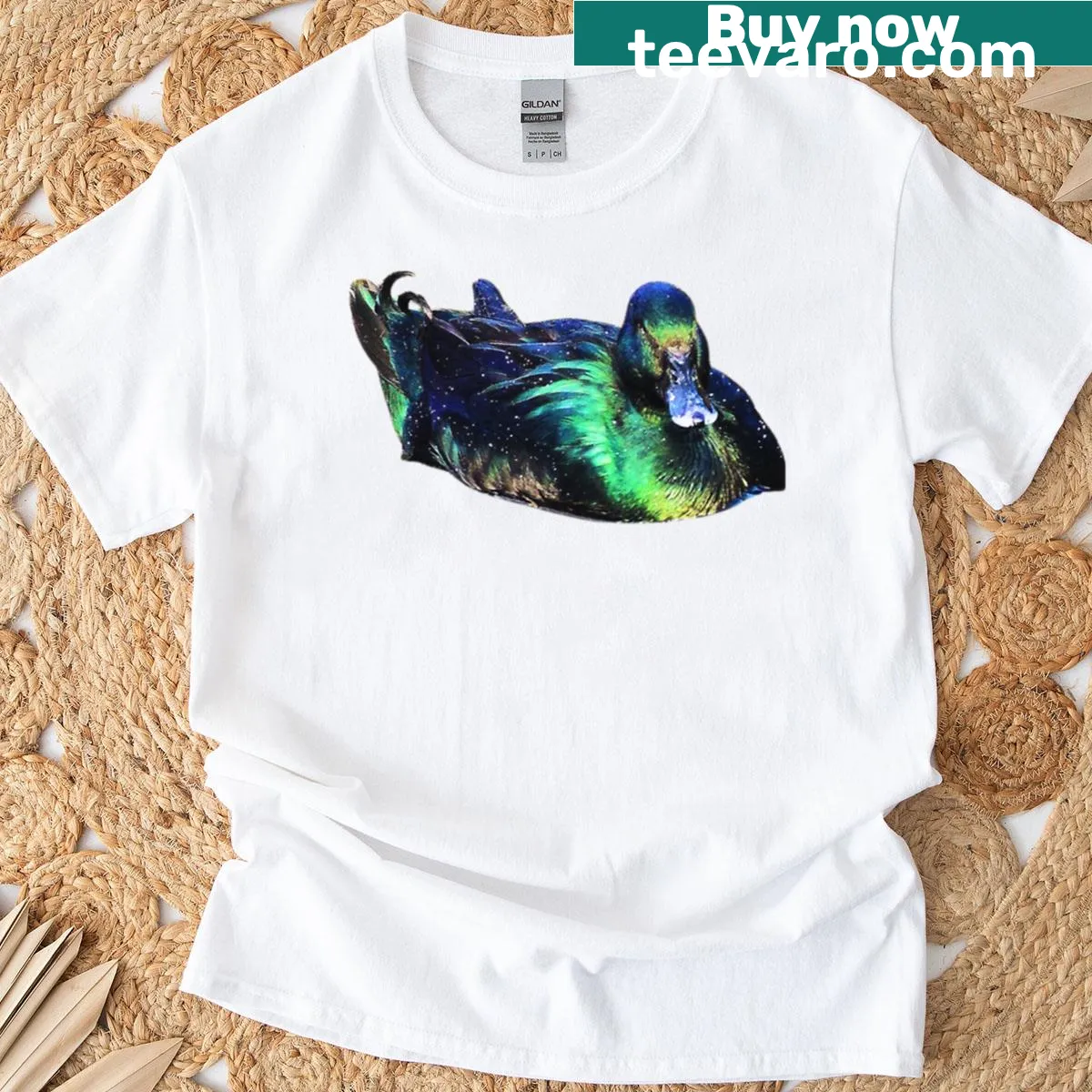 Playful shining duck illustration on a t-shirt — on a men's t-shirt