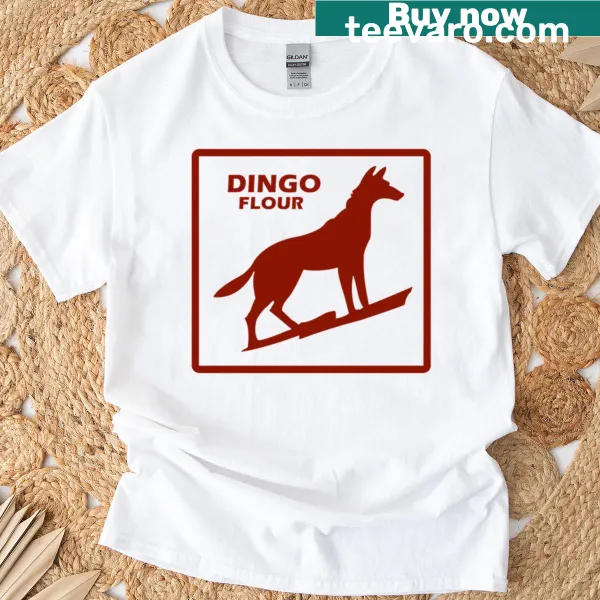 Illustrated T-shirt featuring Dingo Flour design for bakers.