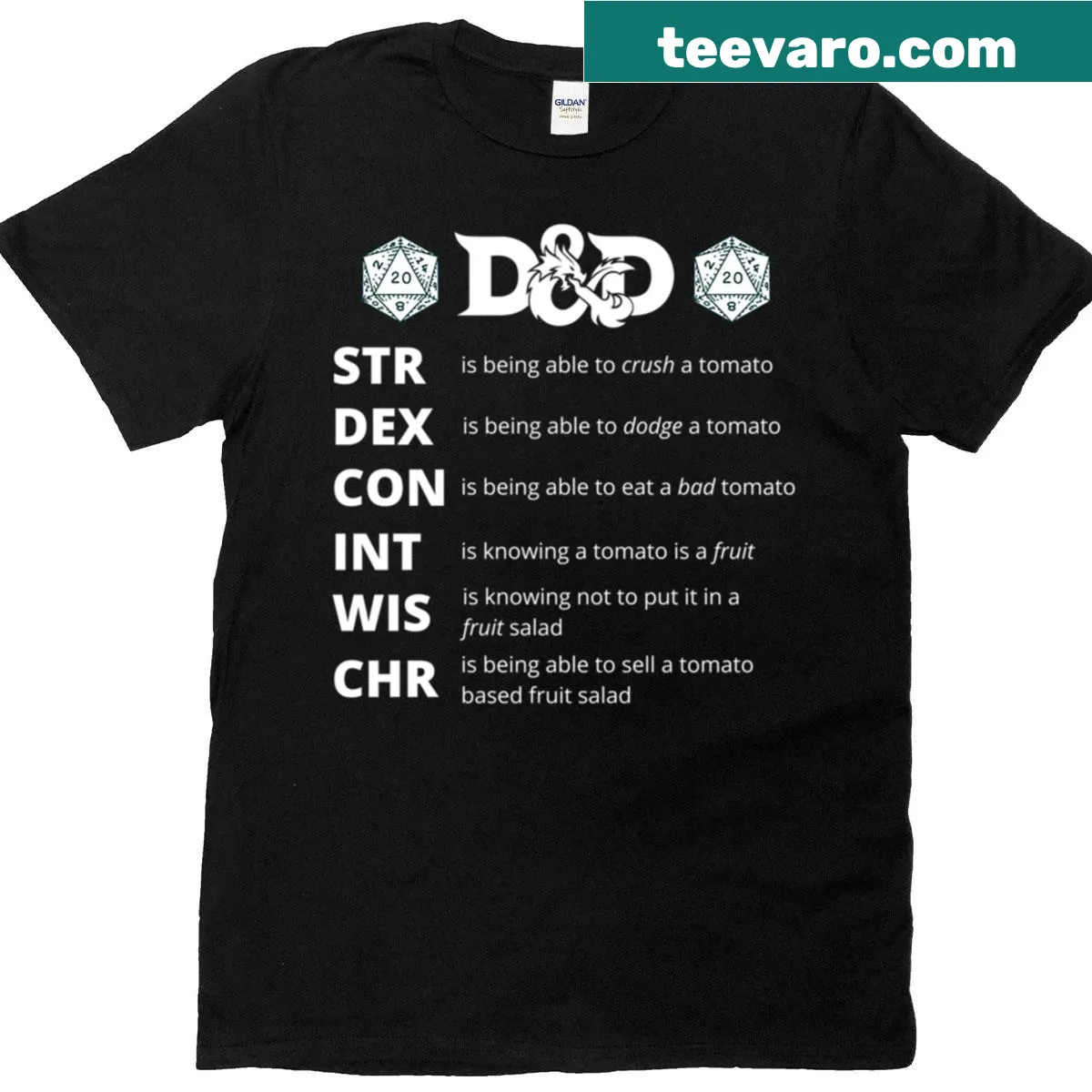 Thematic Dungeons and Dragons graphic T-shirt — on a men's t-shirt