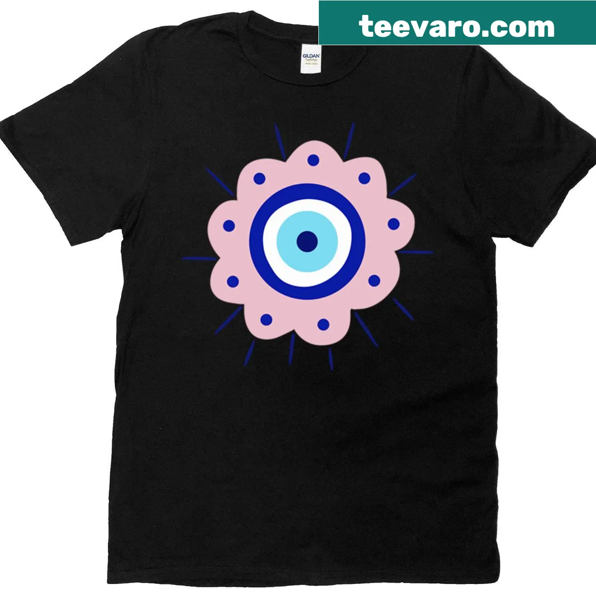 Illustrative Greek Eye symbol T-shirt for protection — on a men's t-shirt