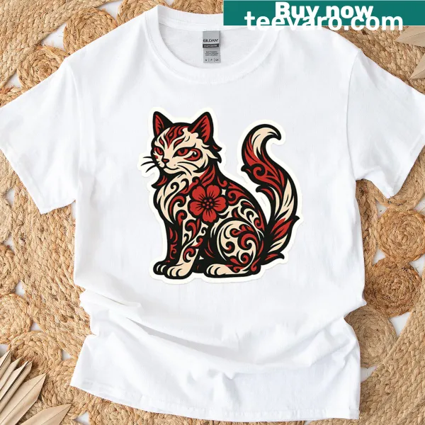 Whimsical spirit cat illustration t-shirt for cat lovers