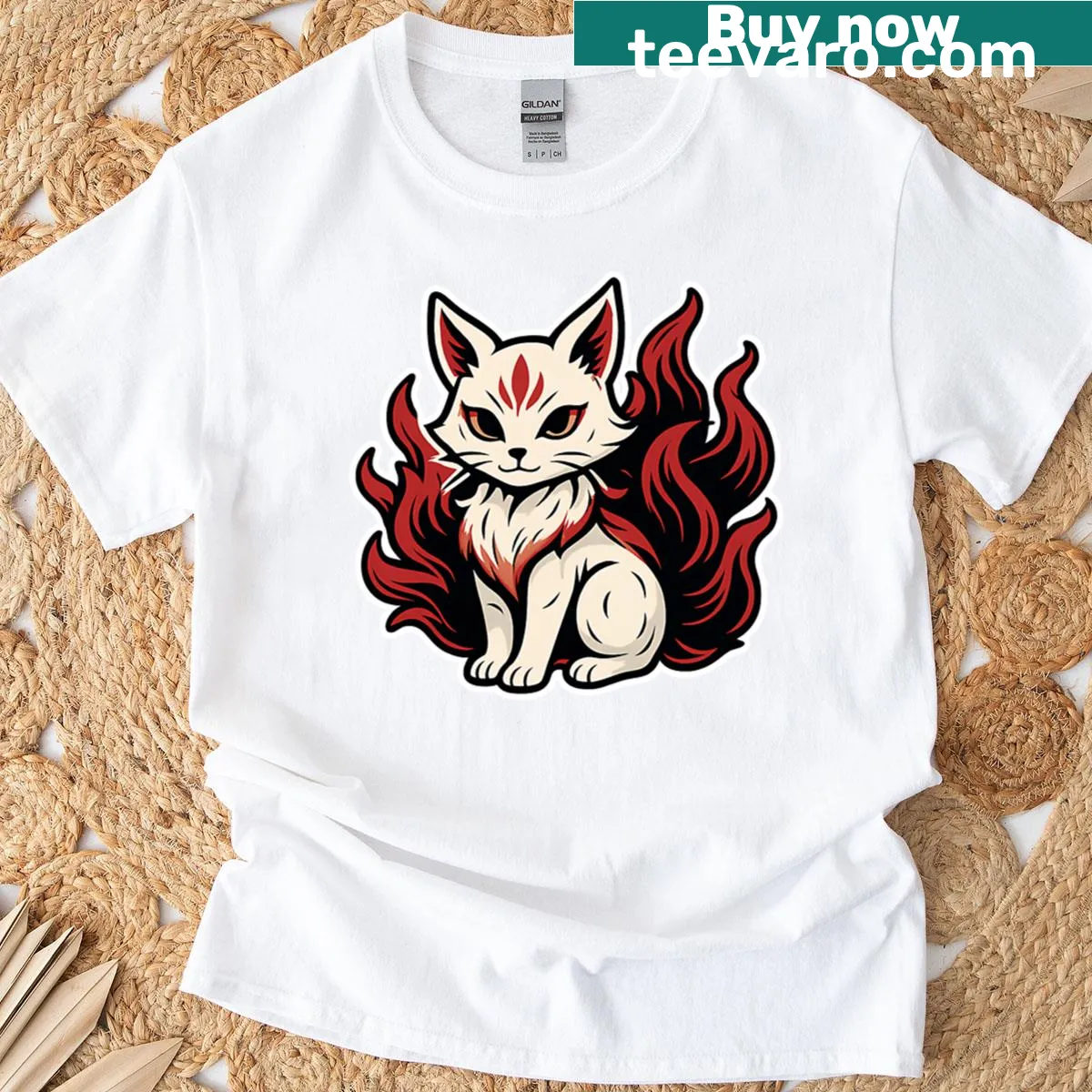 Whimsical anime cat illustration T-shirt for fantasy lovers. — on a men's t-shirt