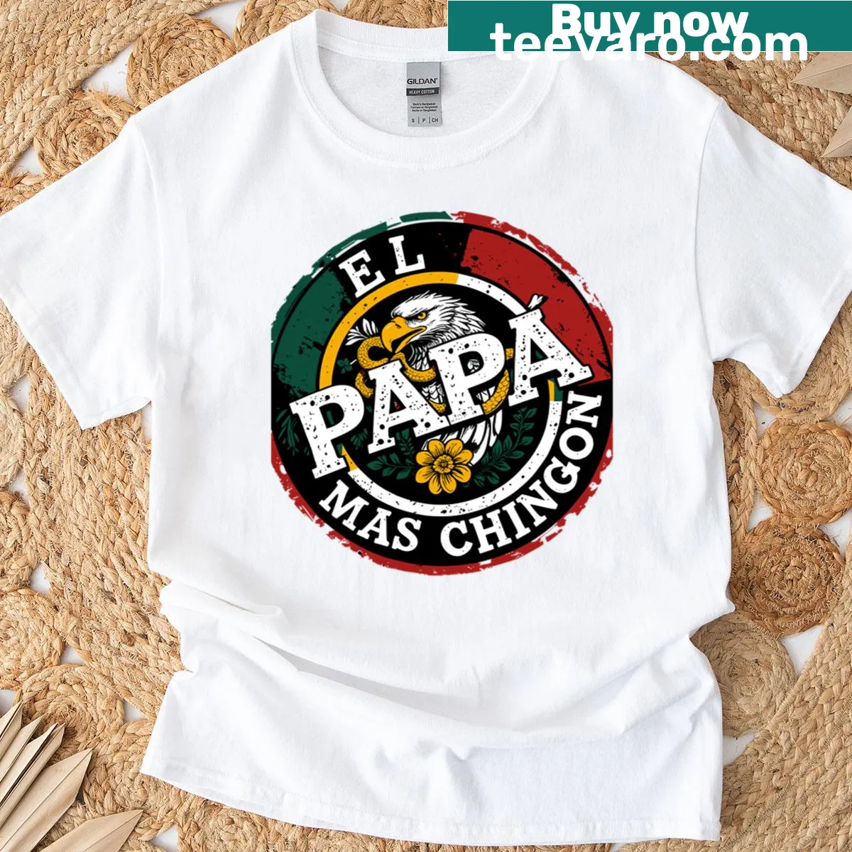 Funny T-shirt design for dad with the phrase El Papa Mas Chingon — on a men's t-shirt
