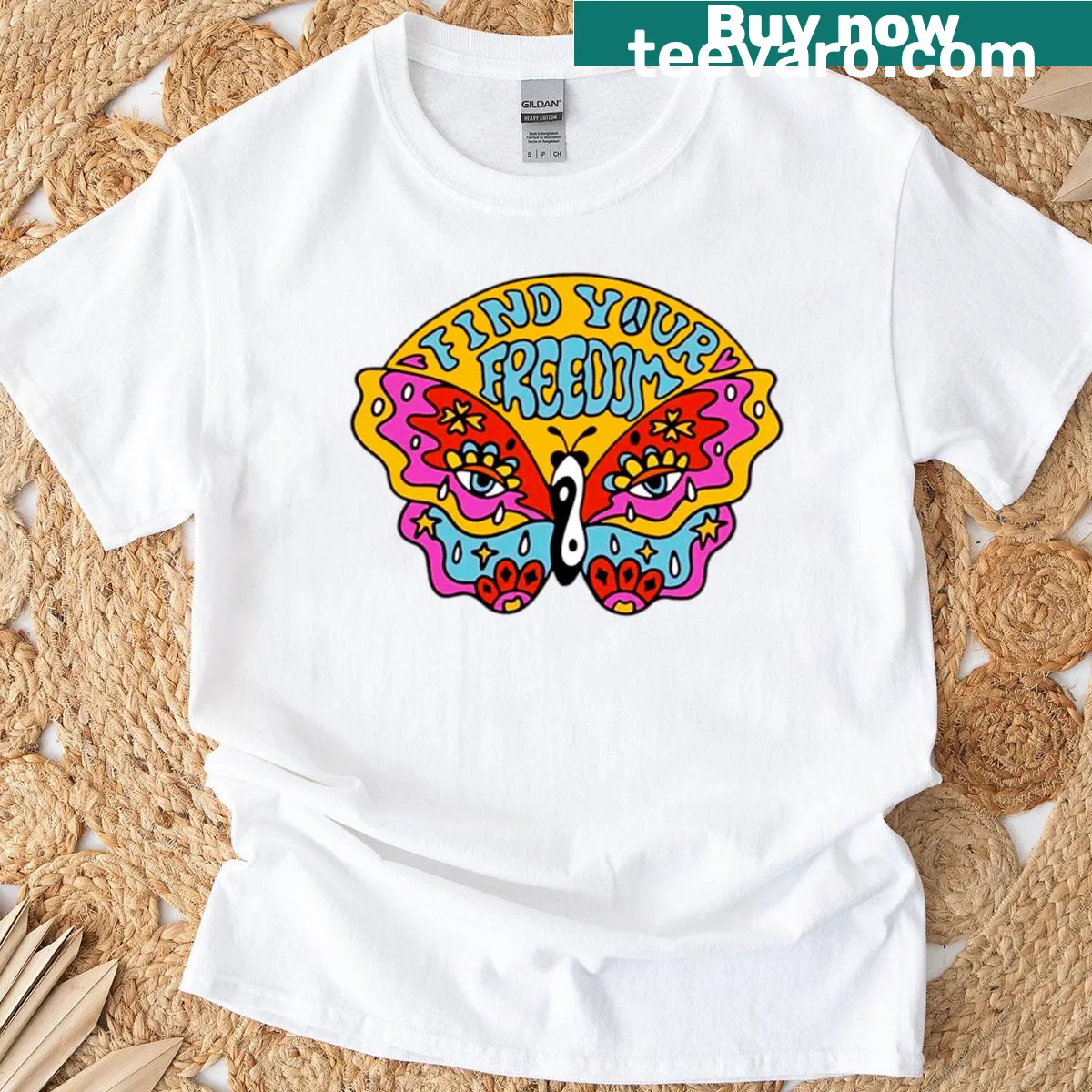 Inspirational typography T-shirt with 'Find Your Freedom' text — on a men's t-shirt