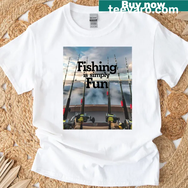 Fun fishing-themed T-shirt with graphics and text.