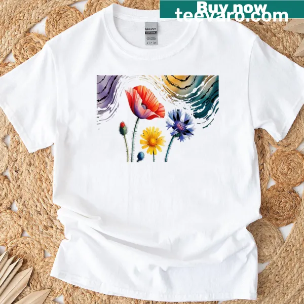 Floral design T-shirt featuring various flowers