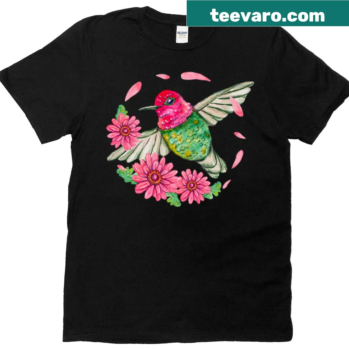 Illustration of a hummingbird in flight on a t-shirt — on a men's t-shirt