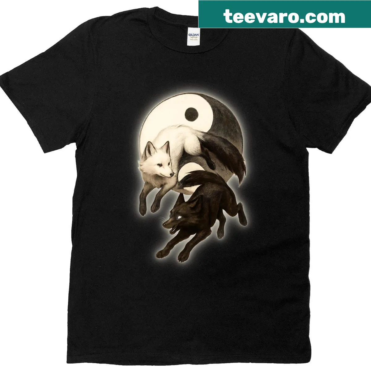Minimalist fox graphic T-shirt featuring a transition pose design — on a men's t-shirt