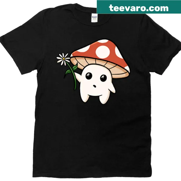 Playful mushroom illustration on a T-shirt for fungi lovers