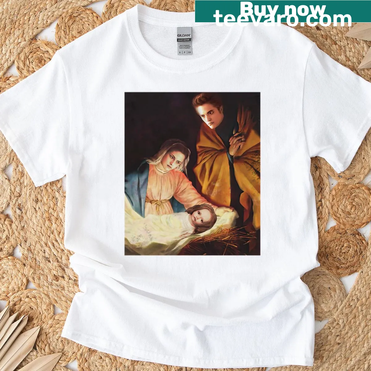 Holiday-themed T-shirt with whimsical Twilight Saga graphics. — on a men's t-shirt
