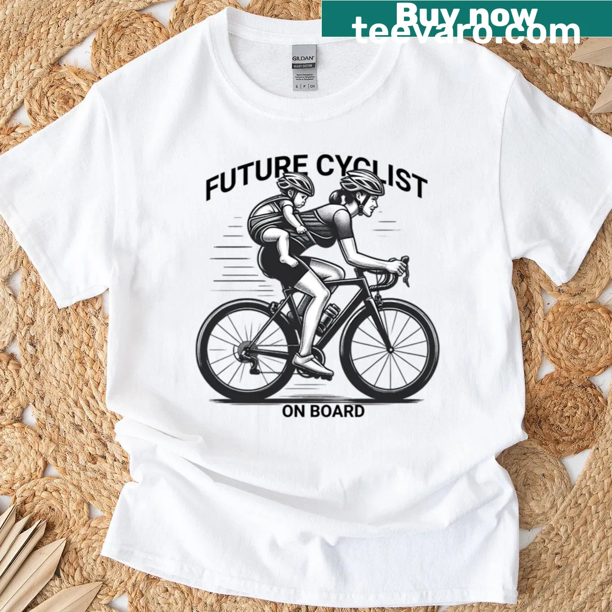 Baby t-shirt with Future Cyclist On Board graphic — on a men's t-shirt