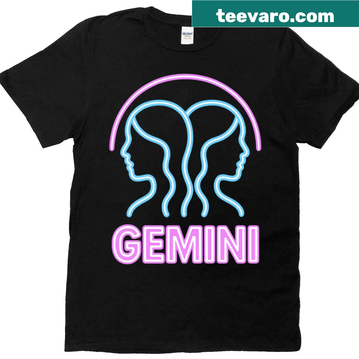 Gemini zodiac sign graphic T-shirt with glowing twin design — on a men's t-shirt