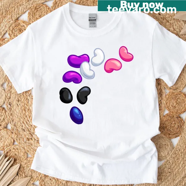Whimsical T-shirt with jellybeans representing gender fluidity.