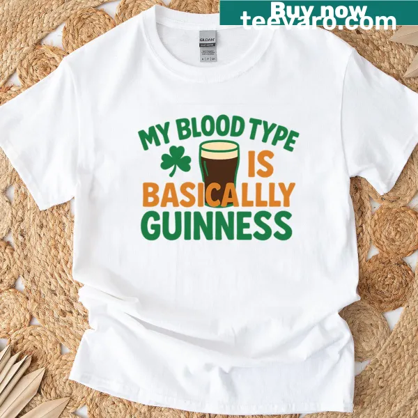 Typographic T-shirt with the phrase 'Guinness In The Blood'