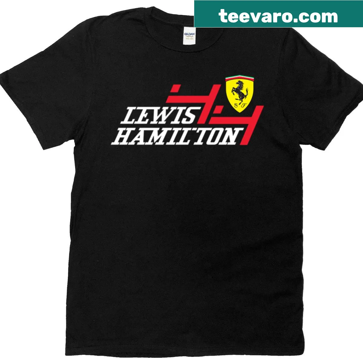Hamilton British Motorsports Racing T-shirt with bold emblem — on a men's t-shirt