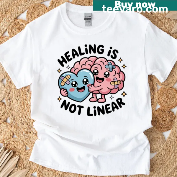 Kawaii mental health t-shirt with a cute healing theme