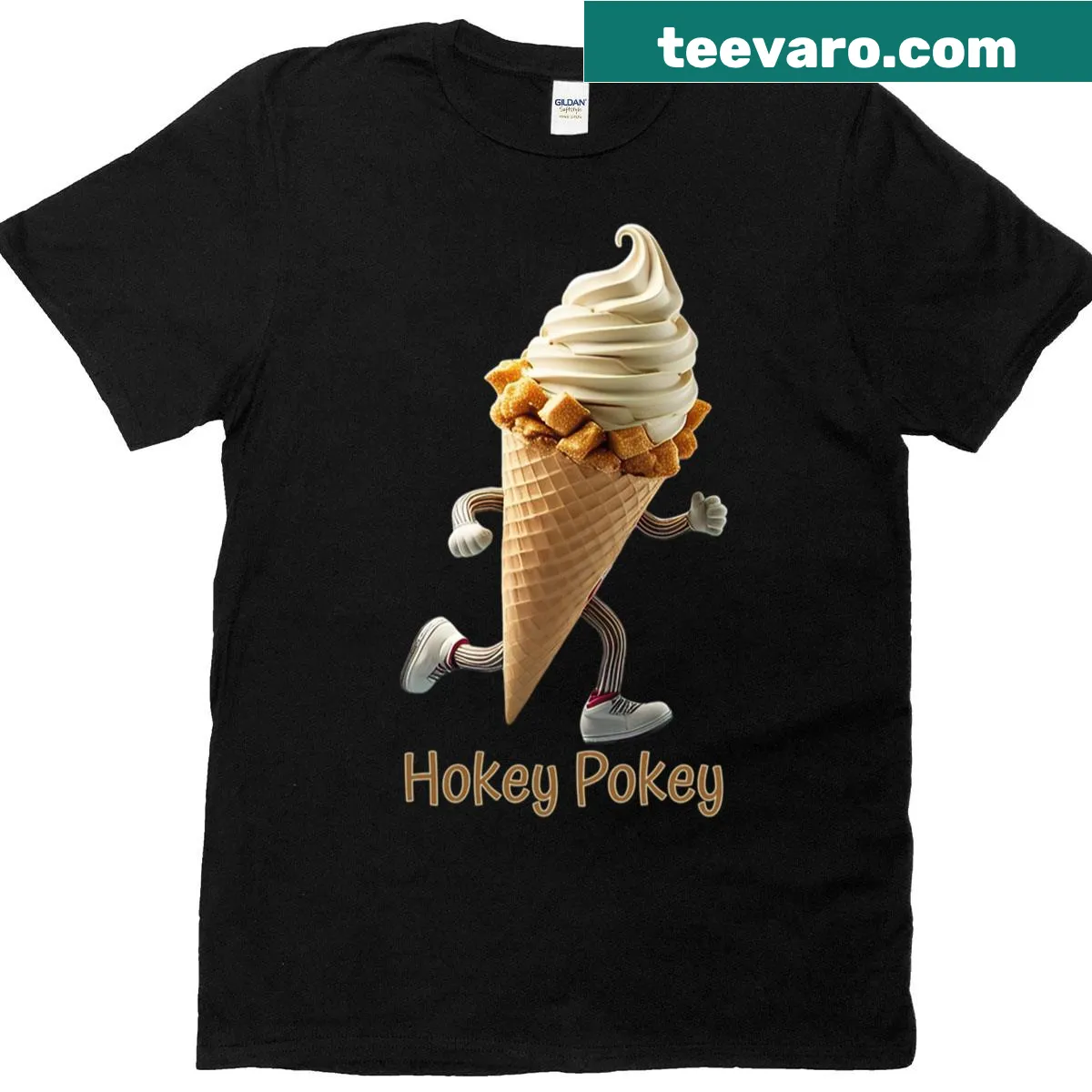 Hokey Pokey ice cream themed t-shirt with whimsical design — on a men's t-shirt