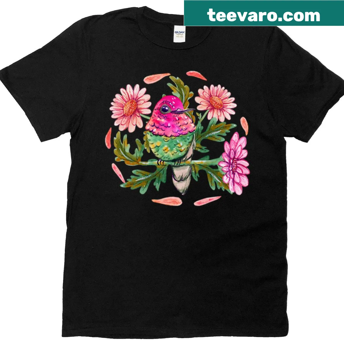 Hummingbird And Daisies T-shirt with nature illustration — on a men's t-shirt