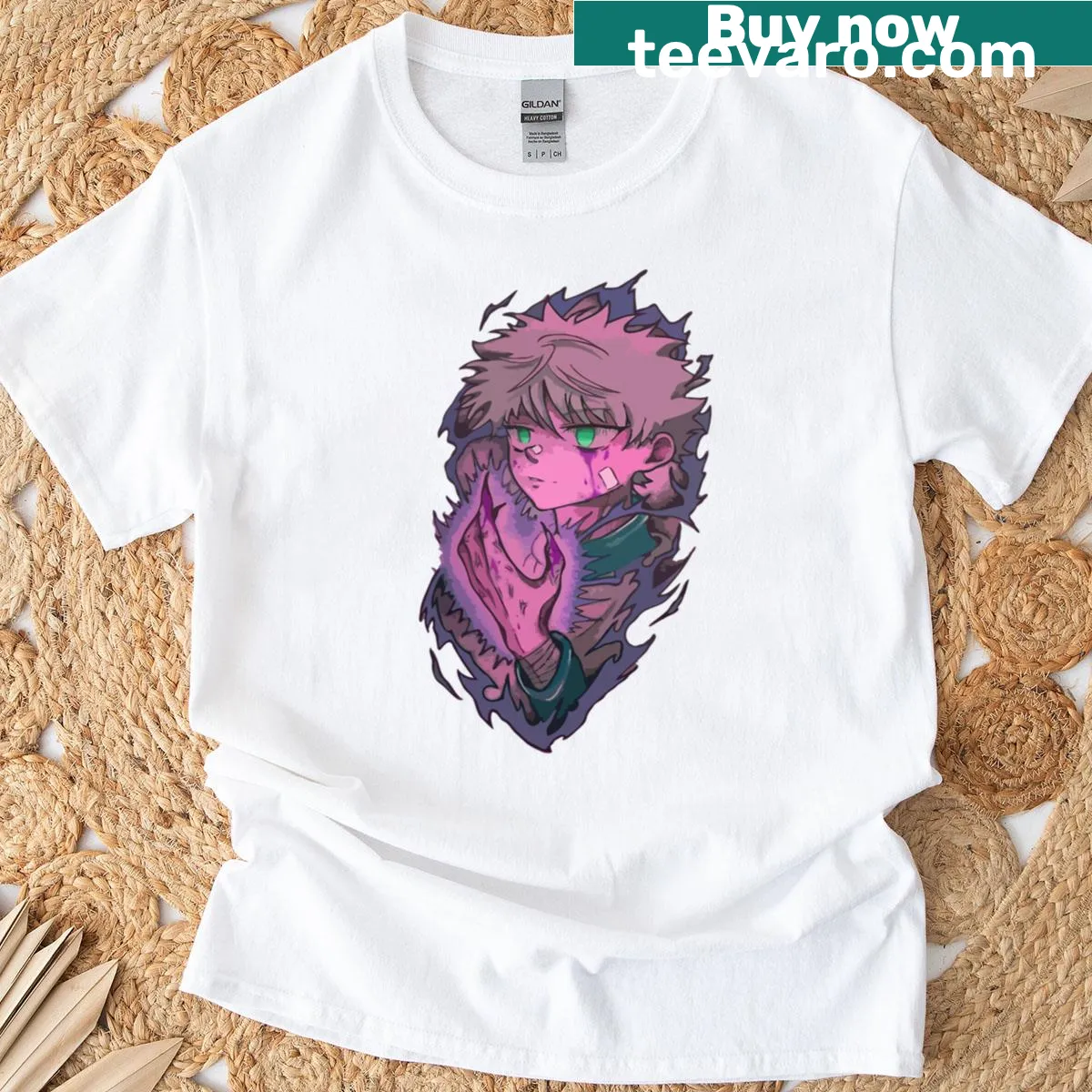 Graphic of Hunter X Hunter iconic imagery — on a men's t-shirt