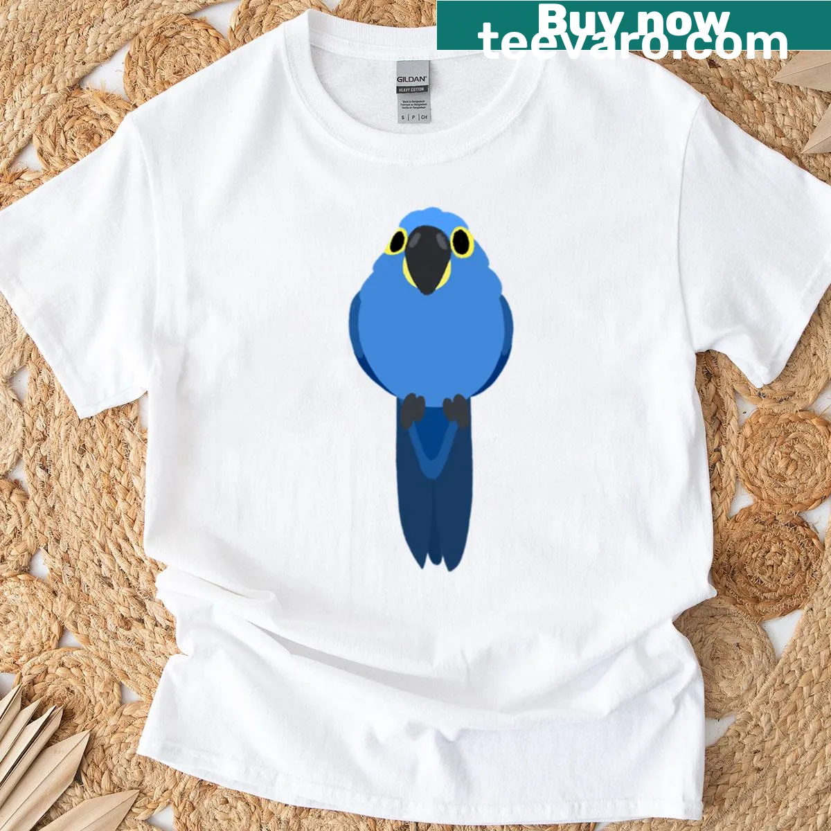 Hyacinth Macaw T-shirt featuring vibrant bird illustration — on a men's t-shirt