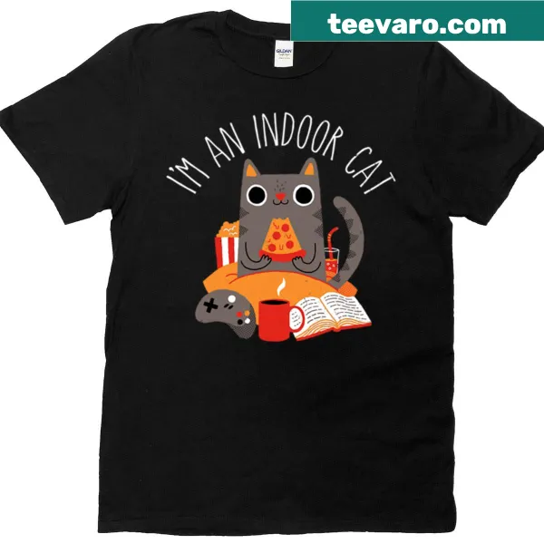 Charming t-shirt featuring an illustration of a relaxed indoor cat