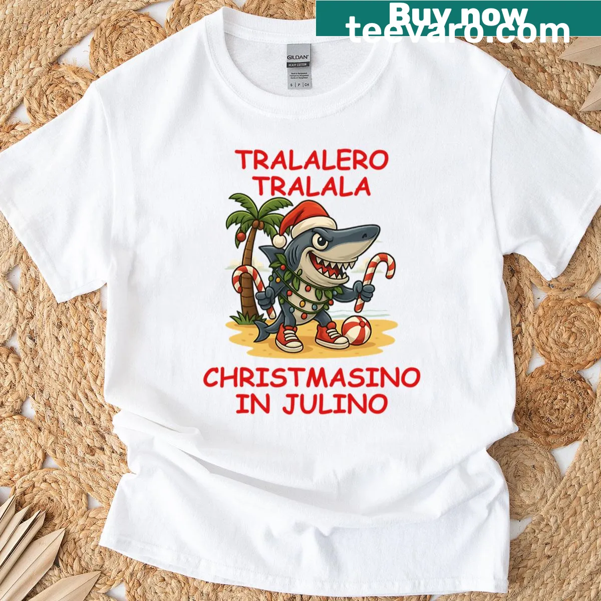 Humorous Christmas T-shirt with Italian design and 'Tralalero Tralala' — on a men's t-shirt