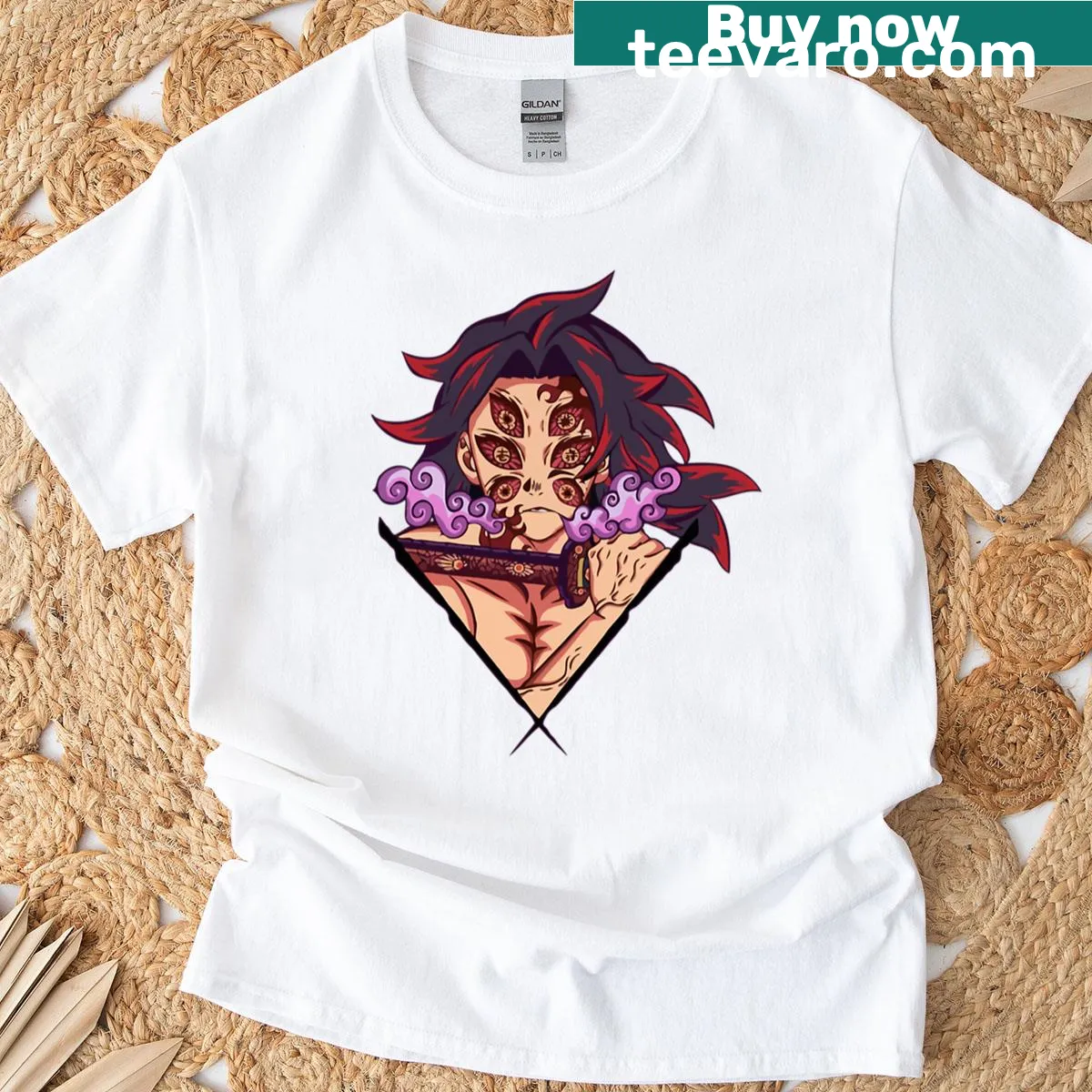 Illustrated T-shirt featuring Kokushibo character design — on a men's t-shirt