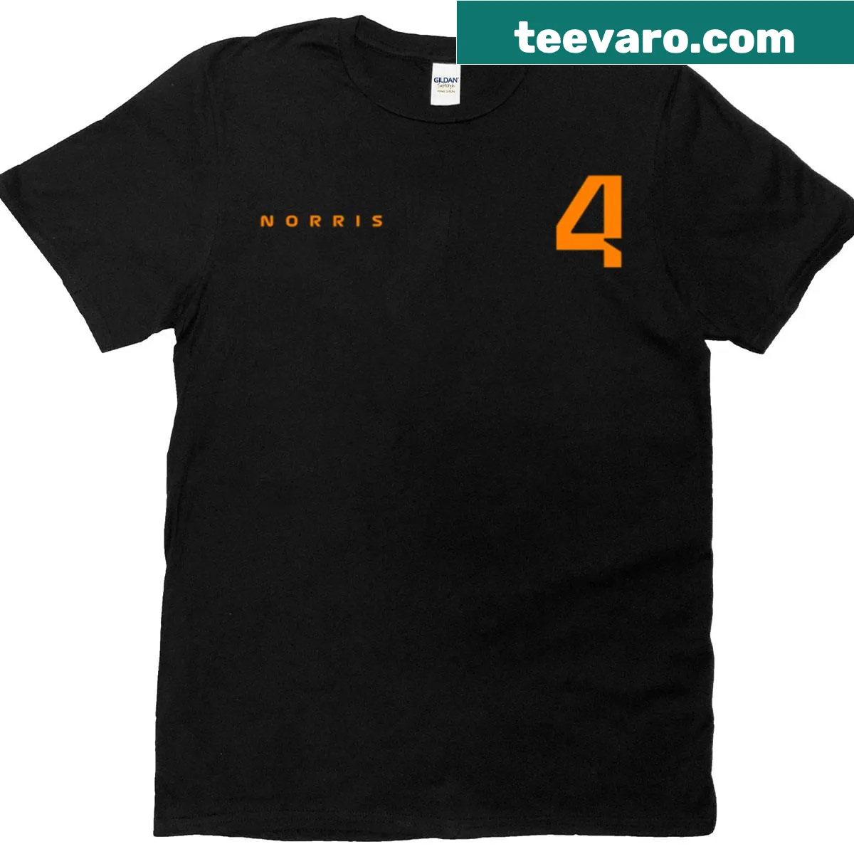 Graphic T-shirt featuring Lando Norris with modern racing theme. — on a men's t-shirt